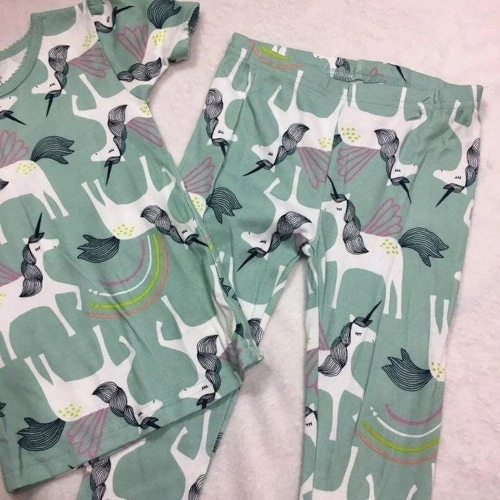 Just‎ One You by Carter's Girls 3T Unicorn Rainbow Pajama Set Sage Green 2pc PJs